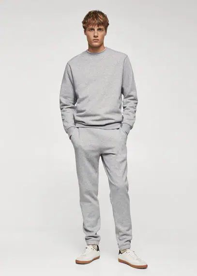 Plush cotton sweatshirt light heather grey - Man - M - MANGO MAN