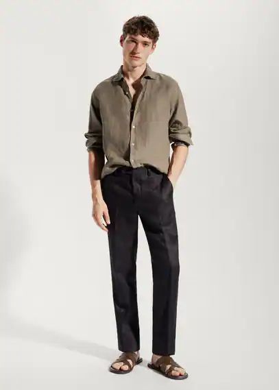 100% linen regular-fit shirt brown - Man - S - MANGO MAN
