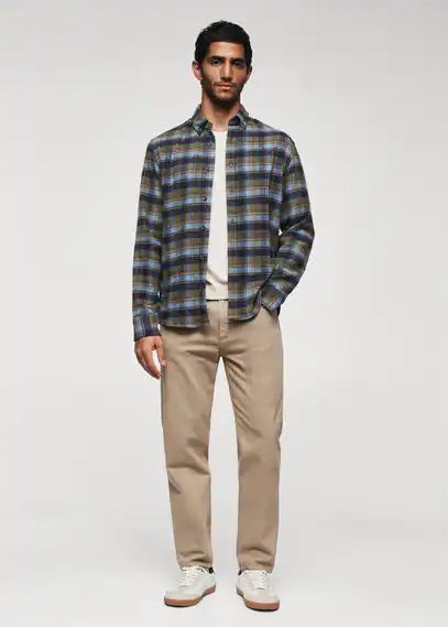 Checked flannel shirt khaki - Man - L - MANGO MAN