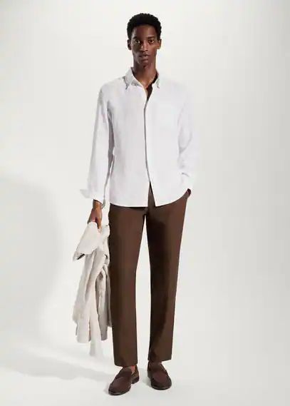 Slim fit 100% linen trousers chocolate - Man - 30 - MANGO MAN