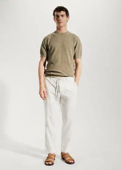 Slim-fit trousers with drawstring off white - Man - 30 - MANGO MAN