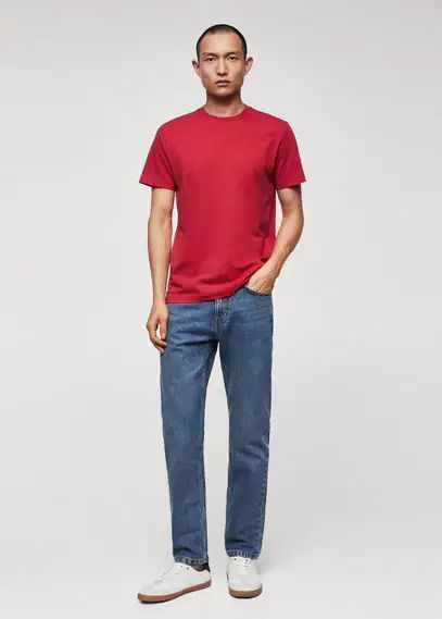 Sustainable cotton basic T-shirt red - Man - XS - MANGO MAN