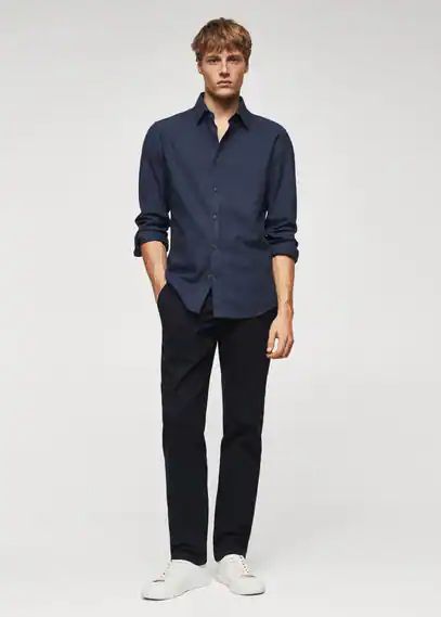 Slim-fit textured cotton shirt dark navy - Man - S - MANGO MAN