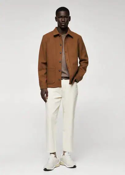 Textured overshirt with pockets medium brown - Man - XS - MANGO MAN