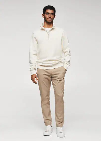 Cotton sweatshirt with zip neck off white - Man - XXL - MANGO MAN