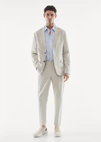 Slim-fit technical suit trousers beige - Man - 30 - MANGO MAN