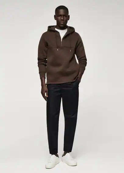 Zipped hoodie brown - Man - XS - MANGO MAN