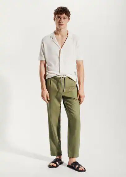 Slim fit linen trousers khaki - Man - 30 - MANGO MAN