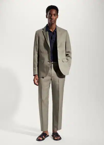 Slim fit 100% linen trousers khaki - Man - 30 - MANGO MAN