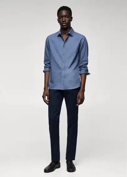 Slim fit cotton shirt sky blue - Man - S - MANGO MAN