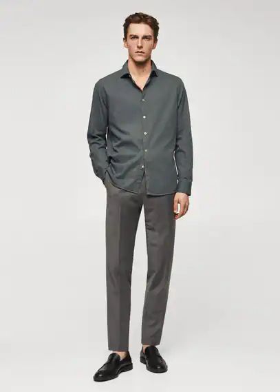 Slim-fit cotton structured shirt khaki - Man - L - MANGO MAN