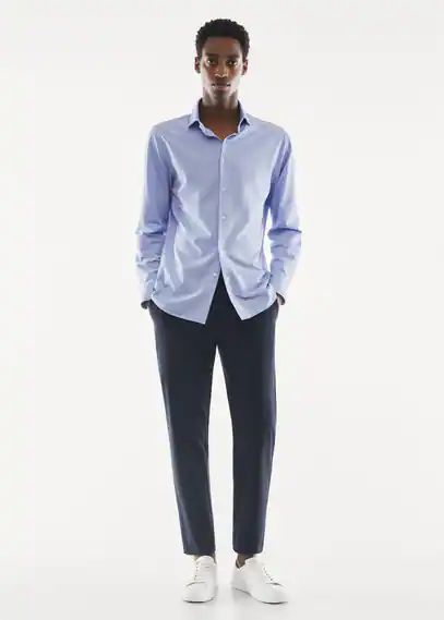 Stretch slim-fit shirt sky blue - Man - XS - MANGO MAN