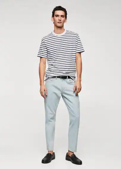 Striped cotton T-shirt off white - Man - M - MANGO MAN