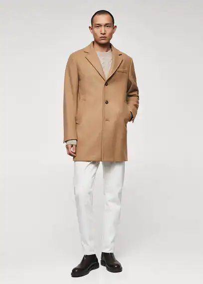 Recycled woollen coat medium brown - Man - XS - MANGO MAN
