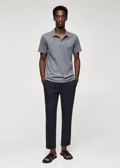Slim-fit textured cotton polo shirt blue - Man - XS - MANGO MAN