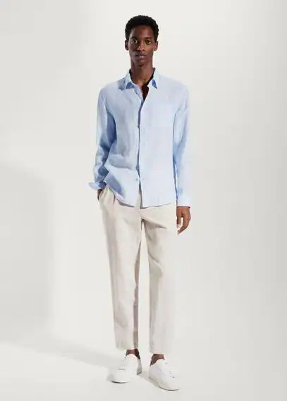 100% linen slim-fit shirt sky blue - Man - S - MANGO MAN