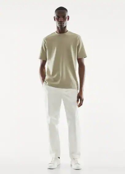 Breathable cotton t-shirt beige - Man - XL - MANGO MAN