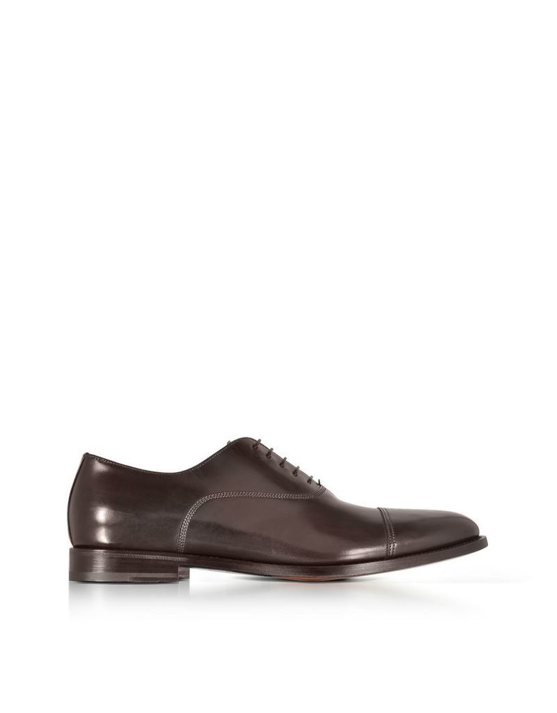 Santoni Designer Shoes, Wilson Dark Brown Leather Oxford Shoes
