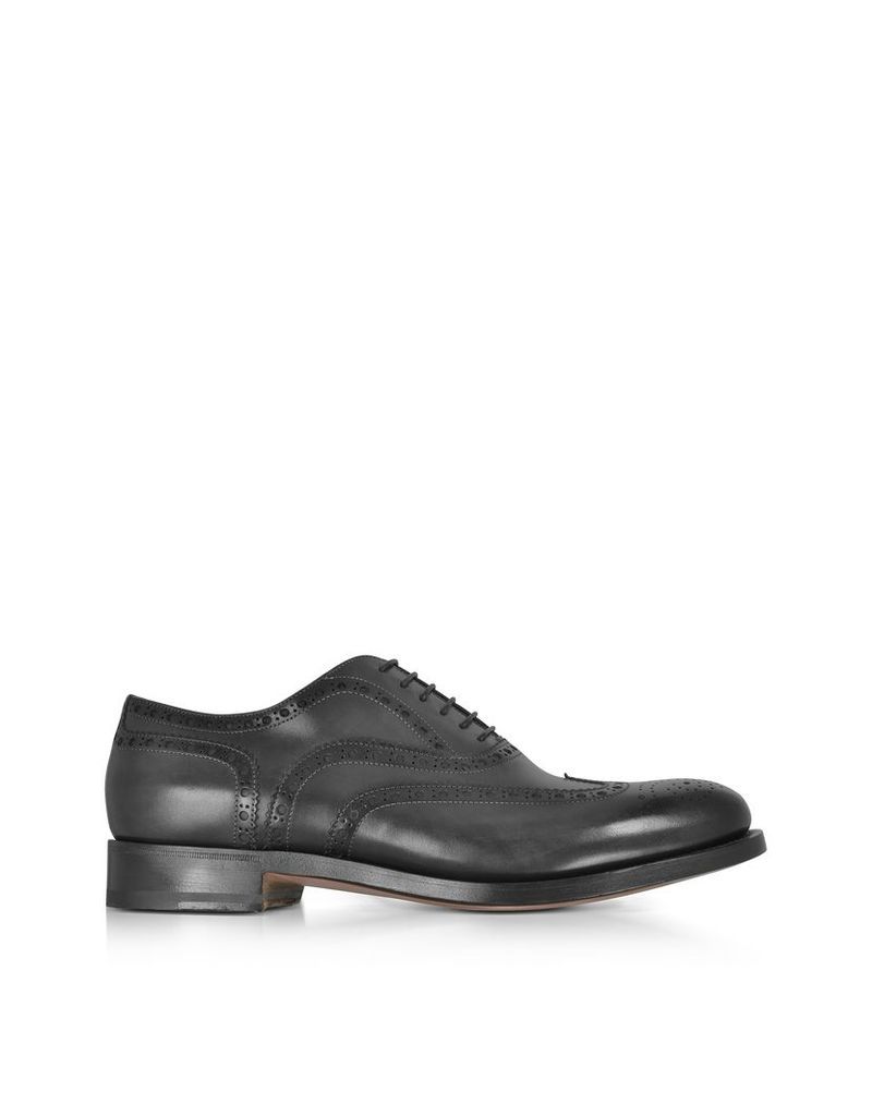 Santoni Designer Shoes, Oscar Black Leather Wingtip Derby Shoes