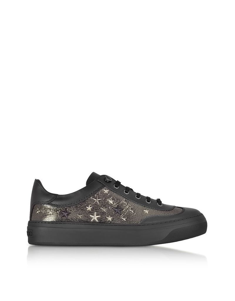 Jimmy Choo Designer Shoes, Ace EOR Metallic Gunmetal Leather Low Top Sneakers w/Studded Stars