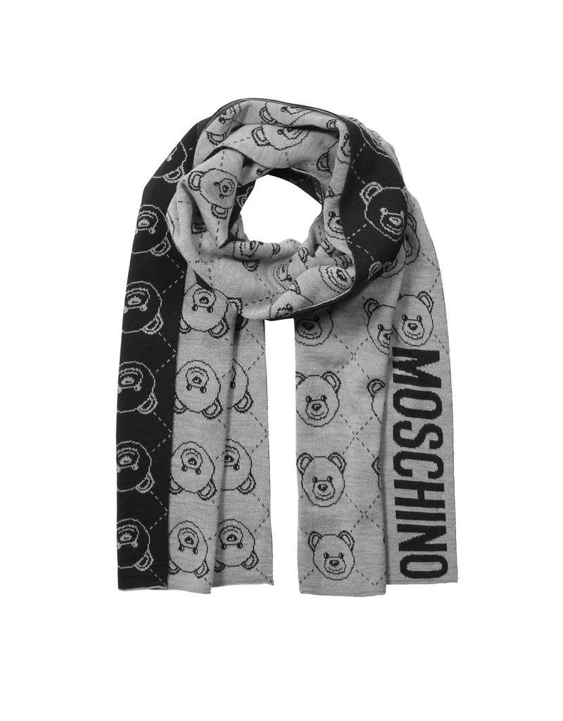 Moschino Designer Men's Scarves, Gray Moschino Scarf w/ Teddy Bear Print