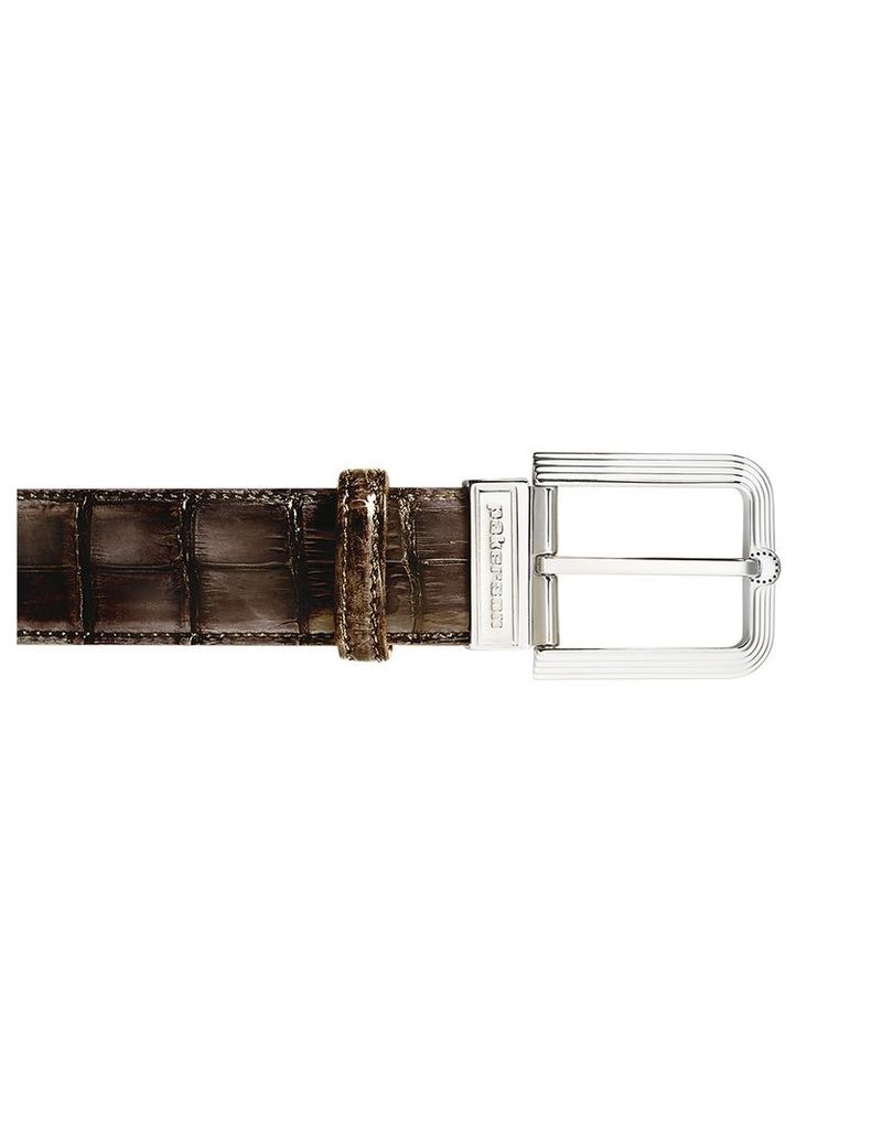 Designer Men's Belts, Fiesole Coffee Alligator Leather Belt w/ Silver Buckle