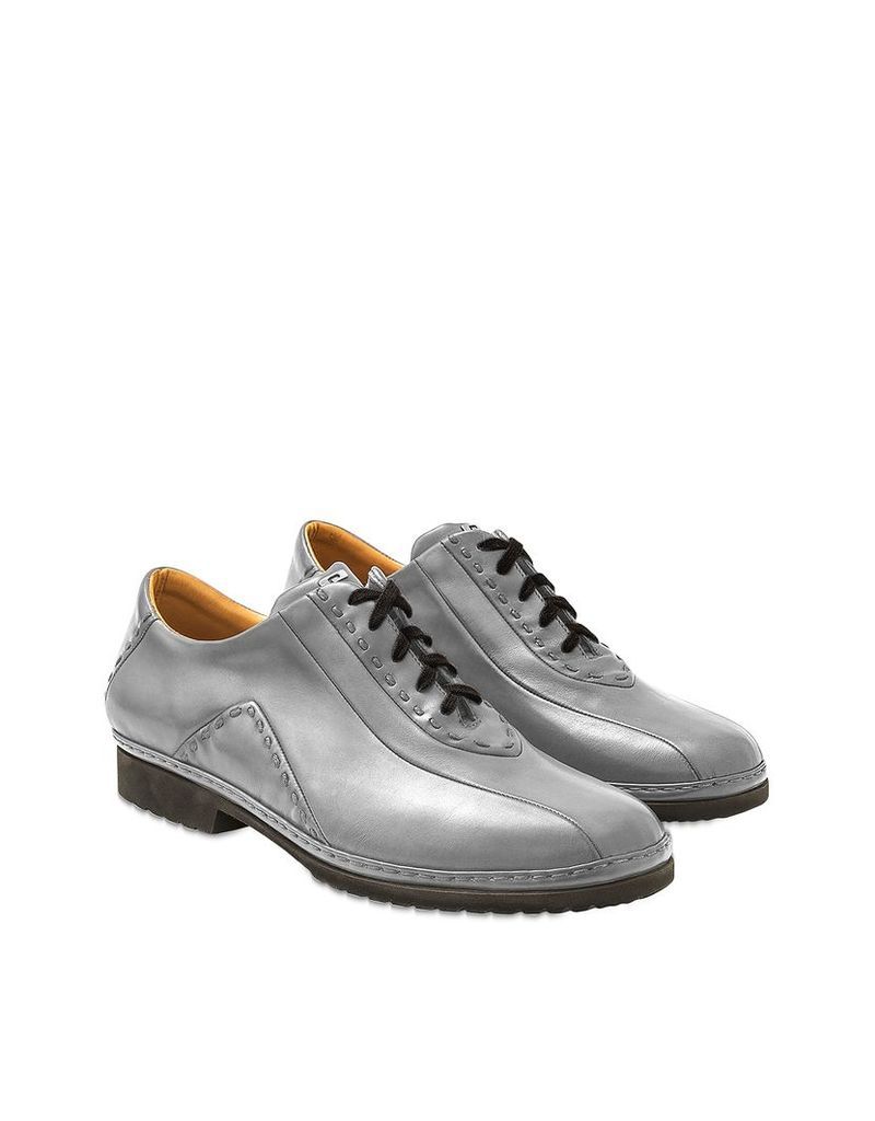 Designer Shoes, Gray Italian Hand Made Leather Lace-up Shoes