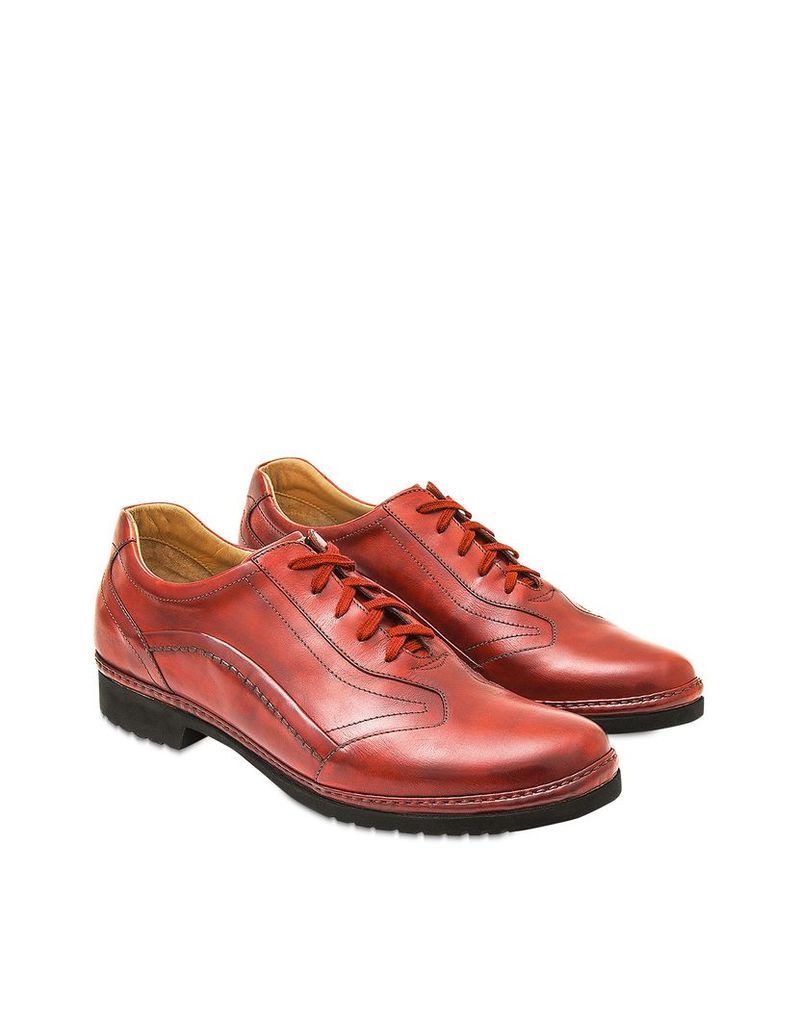 Designer Shoes, Red Italian Handmade Leather Lace-up Shoes