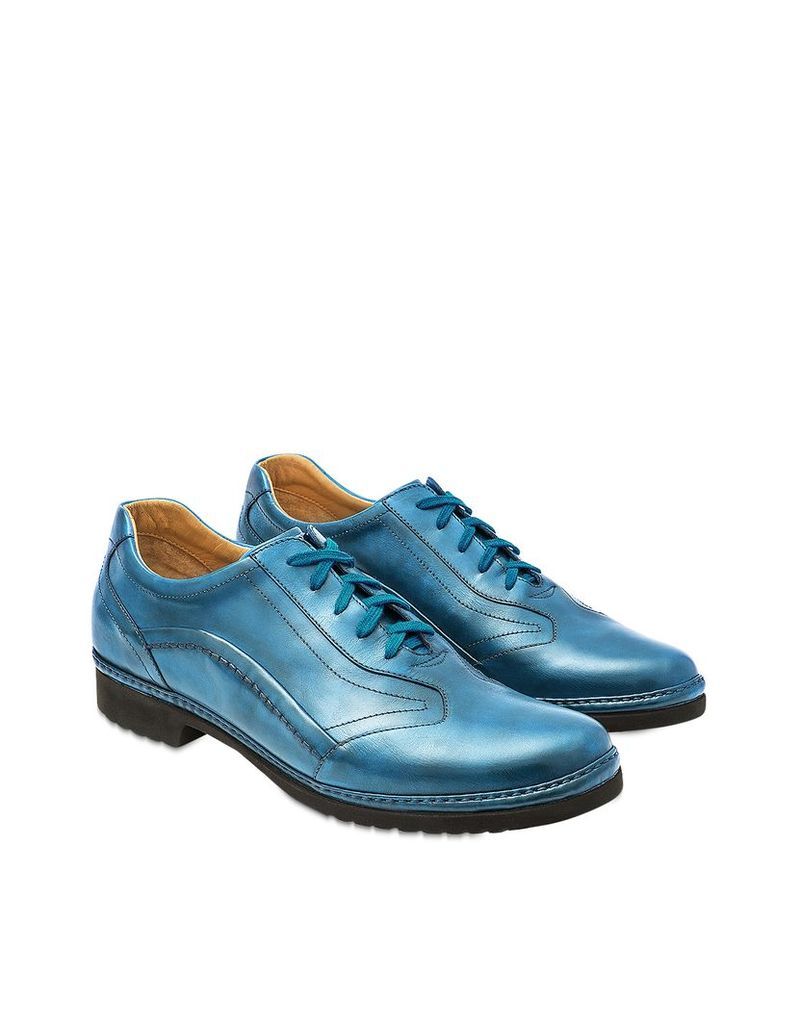 Designer Shoes, Sky Blue Italian Handmade Leather Lace-up Shoes