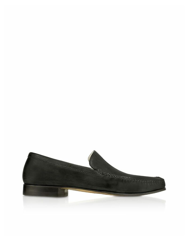 Designer Shoes, Black Italian Handmade Leather Loafer Shoes