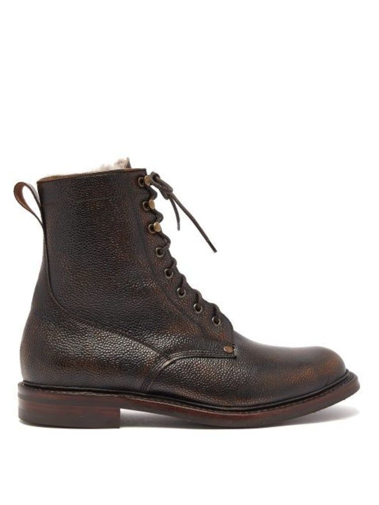 Cheaney - Shearling-lined Grained-leather Boots - Mens - Brown
