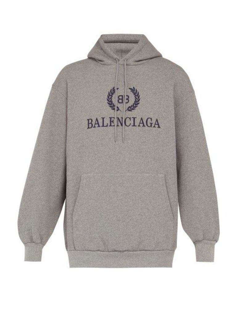 Balenciaga - Crest Logo Cotton Jersey Hooded Sweatshirt - Mens - Grey Multi