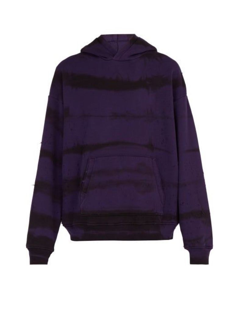 Amiri - Distressed Tie-dye Hooded Cotton Sweatshirt - Mens - Purple