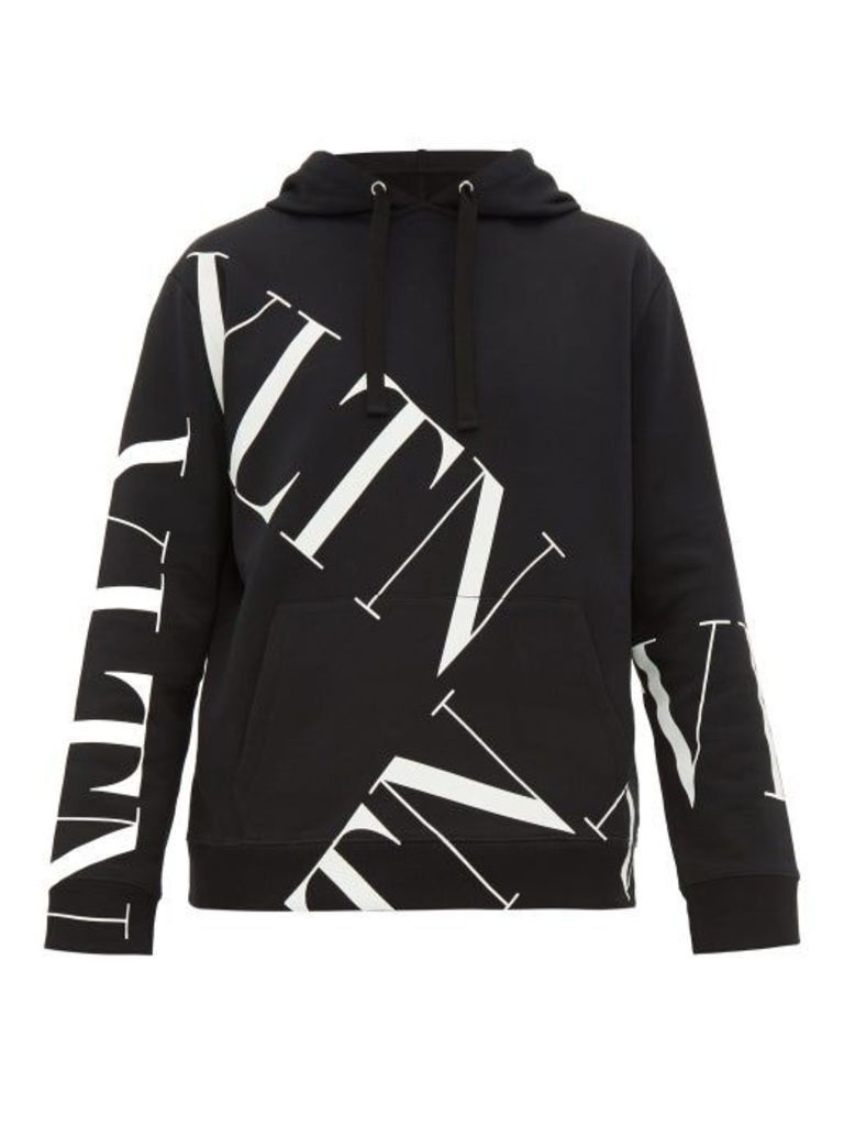 Valentino - Grid Logo-print Cotton Hooded Sweatshirt - Mens - Black