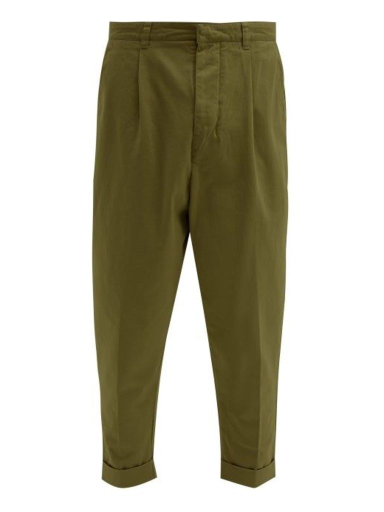 Ami - Turn Up Cuff Cotton Twill Tapered Trousers - Mens - Green