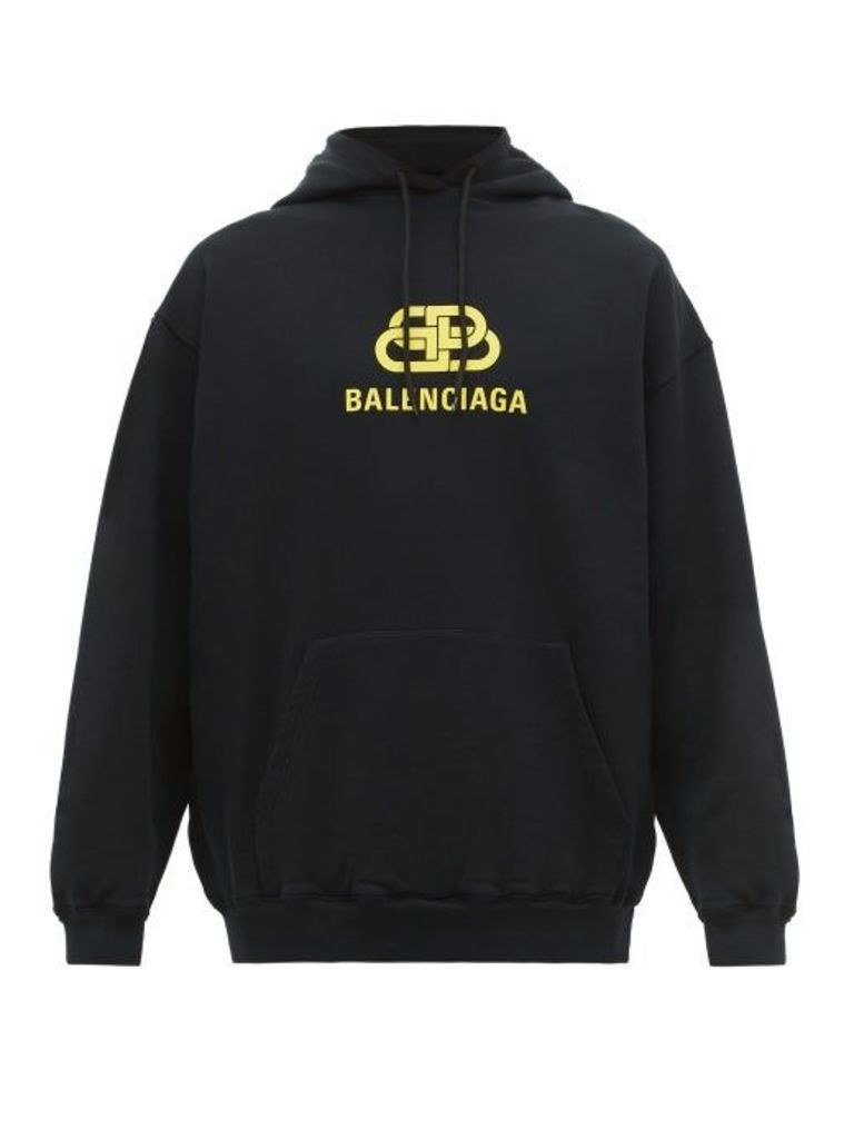 Balenciaga - Bb Logo Print Cotton Hooded Sweatshirt - Mens - Black Yellow