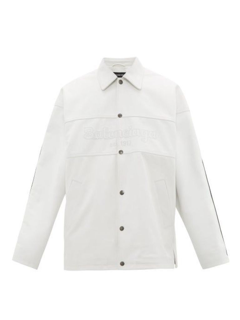 Balenciaga - Logo-embroidered Leather Jacket - Mens - White