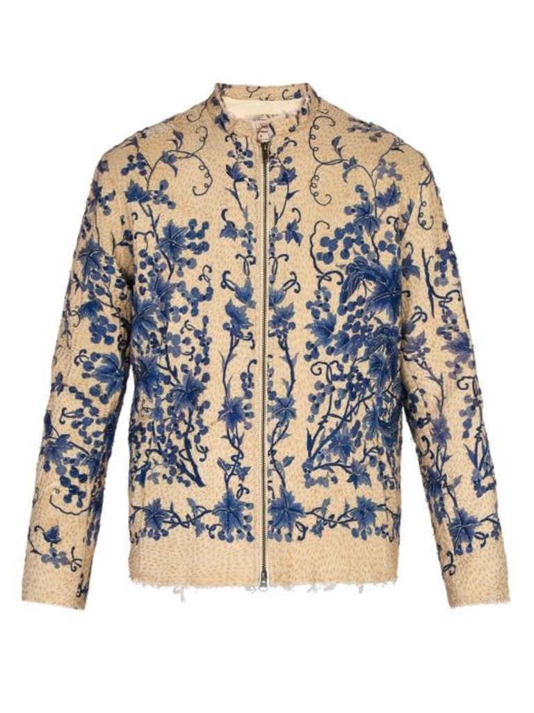 By Walid - Floral Embroidered Quilted Silk Jacket - Mens - Blue Beige