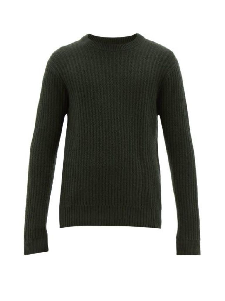Allude - Ribbed Crew-neck Cashmere Sweater - Mens - Dark Green