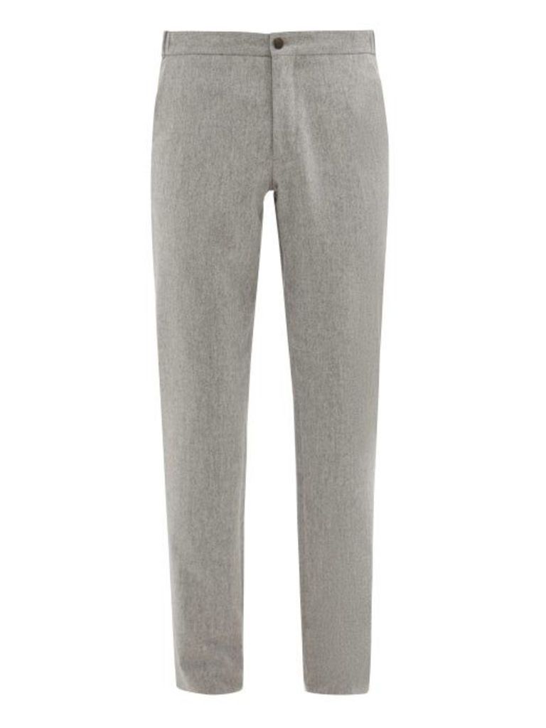 Incotex - Internal-drawstring Wool Slim-leg Trousers - Mens - Light Grey