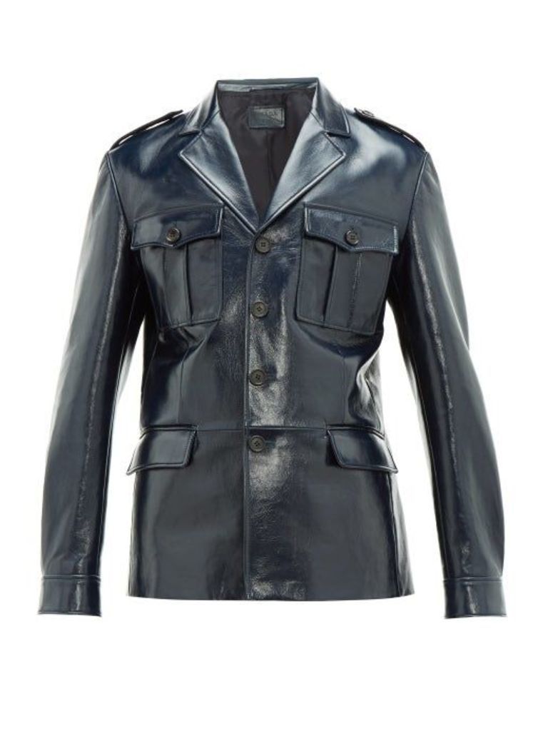 Prada - Patch-pocket Single-breasted Leather Jacket - Mens - Blue