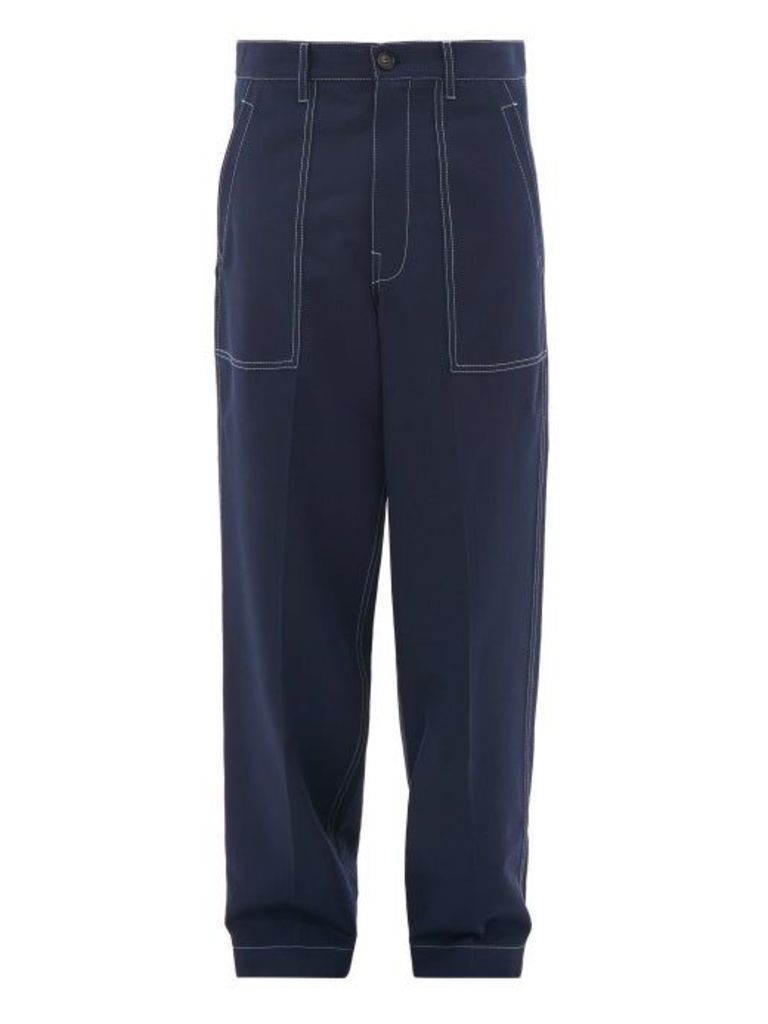 Marni - Relaxed-fit Wool-gabardine Trousers - Mens - Navy