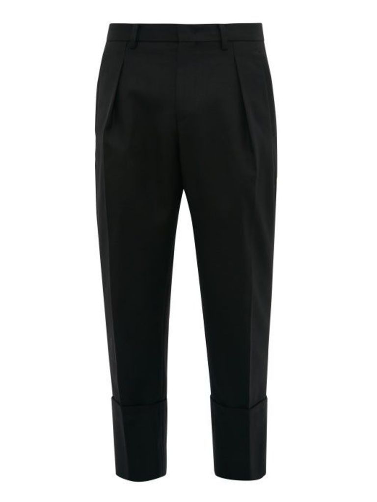 Wooyoungmi - Exaggerated Cropped Cuff Wool Twill Trousers - Mens - Black