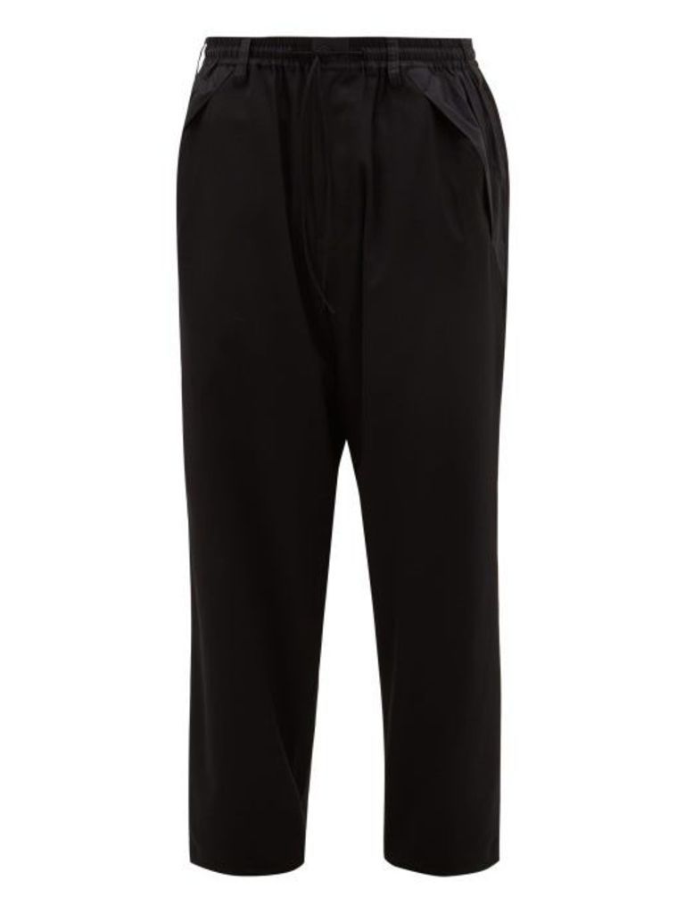 Y-3 - Logo-print Wool-blend Twill Trousers - Mens - Black