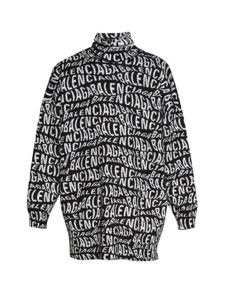 Balenciaga - Waved Logo-jacquard Wool-blend Sweater - Mens - Black White