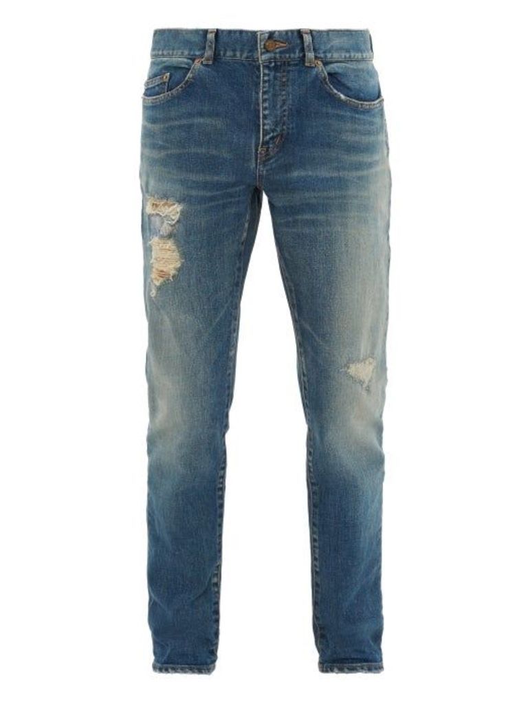 Saint Laurent - Low-waist Distressed Skinny Jeans - Mens - Light Blue