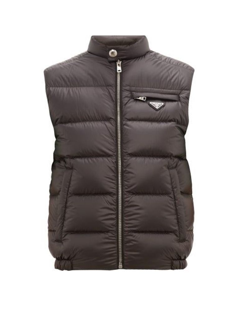 Prada - Logo-plaque Quilted Goose And Feather-filled Gilet - Mens - Black Green
