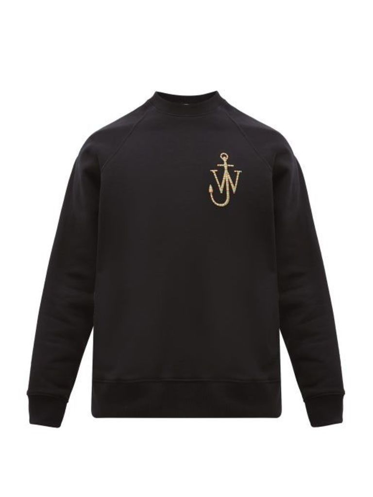 Jw Anderson - Logo-embroidered Buttoned-cuff Cotton Sweatshirt - Mens - Black