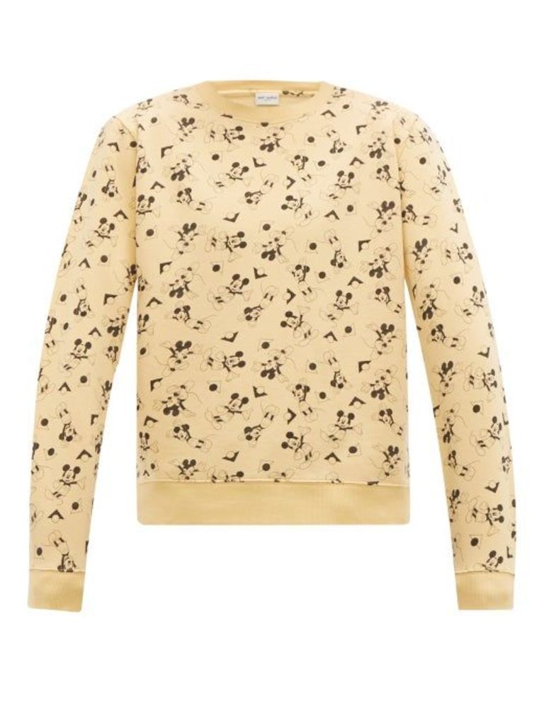 Saint Laurent - Mickey-print Cotton Sweatshirt - Mens - Yellow
