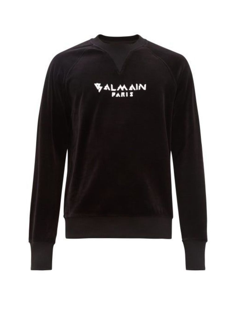 Balmain - Logo-print Cotton-blend Velvet Sweatshirt - Mens - Black